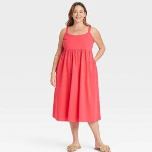 Ava & Viv Coral Pink Orange Empire Waist Smoked Back Midi Sun Dress NWT 2X